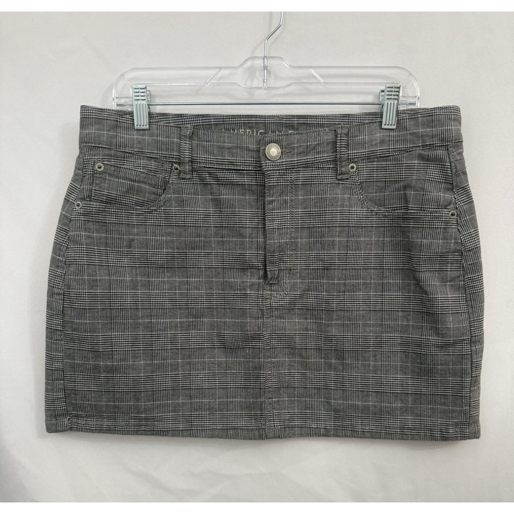 American Eagle Hi-Rise Mini Super Stretch Plaid Skirt Black White Womens Size 12